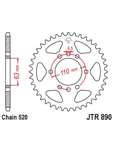 Steel Sprocket Stunt 56t-520 (JTR890) KTM DUKE RC 125 200 390 Husqvarna Svartpilen Vitpilen (2014-2022)