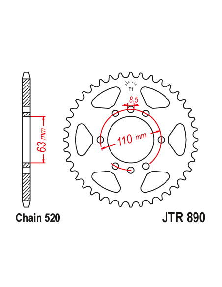 Steel Sprocket Stunt 56t-520 (JTR890) KTM DUKE RC 125 200 390 Husqvarna Svartpilen Vitpilen (2014-2022)
