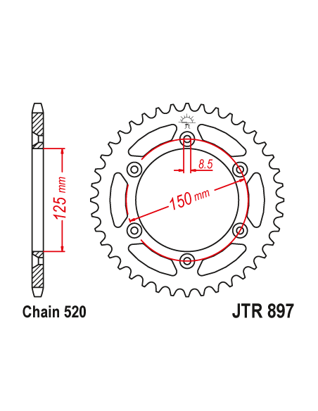 Steel Sprocket Stunt 56t-520 (JTR897) KTM Husqvarna Husaberg 125 200 250 400 525 530 625 660 620 640 650 701 501 300 350 520 660