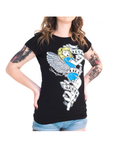 T-SHIRT ANGEL/DEVIL WOMEN’S BLACK | WHITE – Infamous Team Infms Stunt +Stickers