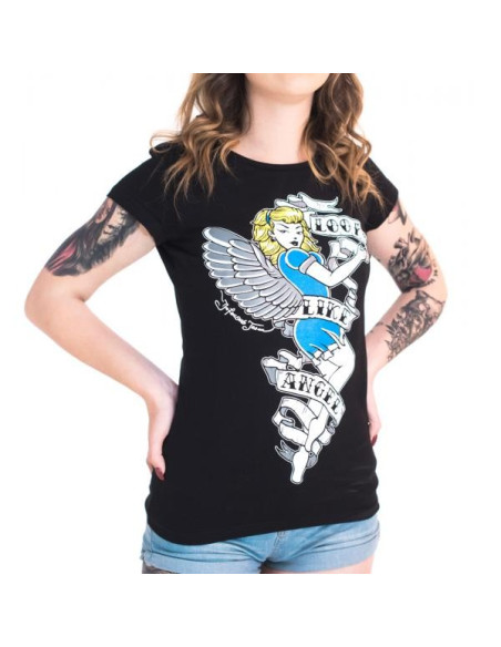 T-SHIRT ANGEL/DEVIL WOMEN’S BLACK | WHITE – Infamous Team Infms Stunt +Stickers