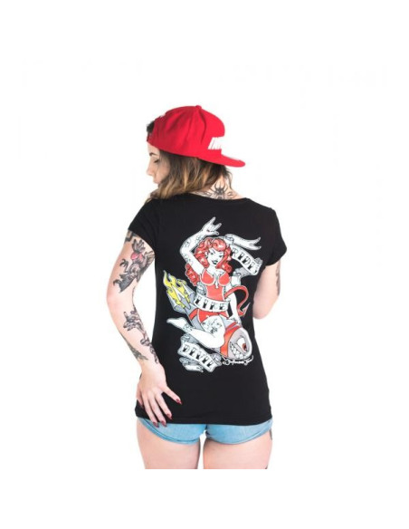 T-SHIRT ANGEL/DEVIL WOMEN’S BLACK | WHITE – Infamous Team Infms Stunt +Stickers