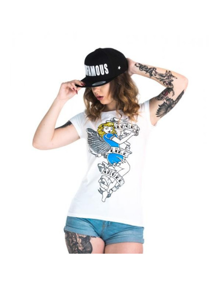 T-SHIRT ANGEL/DEVIL WOMEN’S BLACK | WHITE – Infamous Team Infms Stunt +Stickers