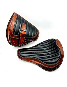 Brązowe Siedzenie + Sakwa Zestaw Custom do motocykli Bobber Chopper Harley Davidson Skóra Kanapa Solo